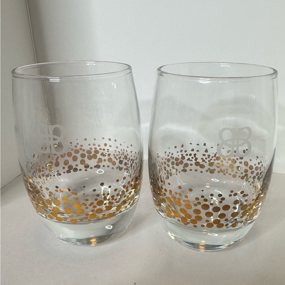 Pair of Baileys Irish Cream Whiskey Tumblers with 22kt Gold Bubble Dots. (E)